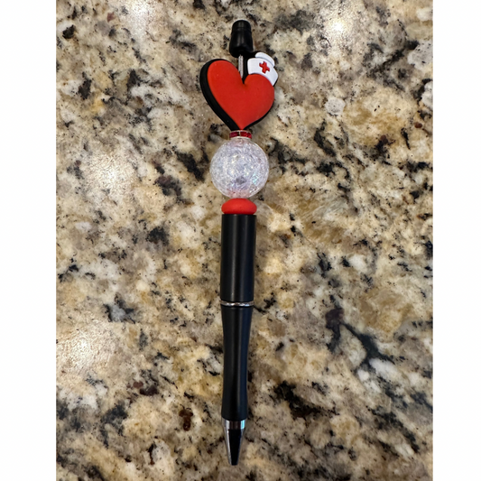 Medical Nurse Red Heart Bead Pen