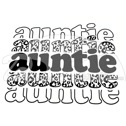 Auntie Repeated, White outline, Cheetah and black print