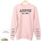 Established Auntie pink sweatshirt with kids name on sleeves in black