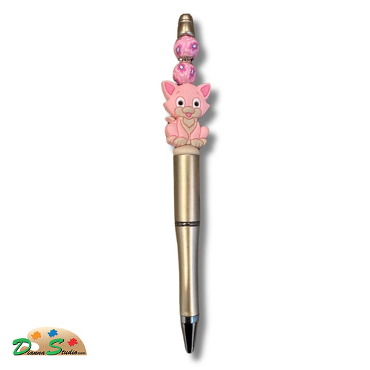 Cat Lovers Bead Pen, Pink Silicone Kitty