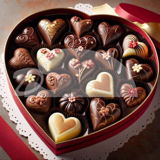Yummy delicious box on valentine chocolate candy