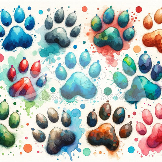 Multicolor watercolor of puppy paws