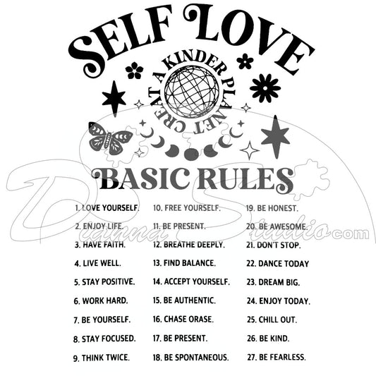 Self Love, List Basic Rules black screen print