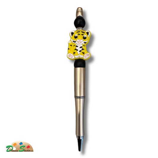 Tiger Beaded Pen Gold, Black and white rhinestones
