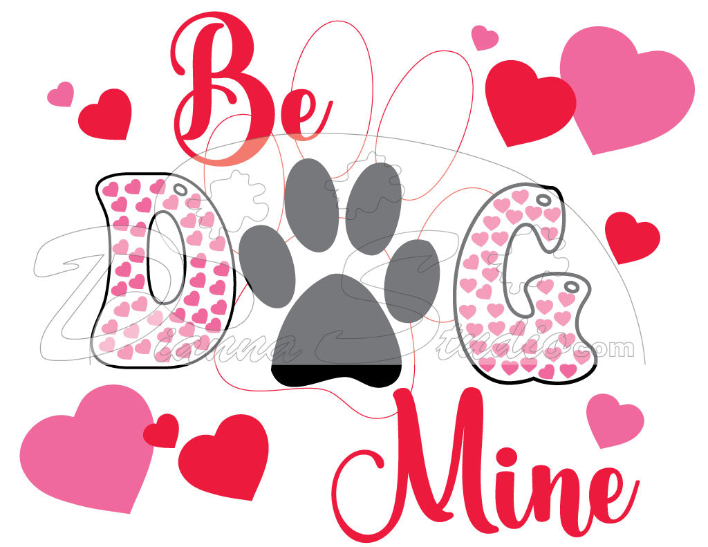 Be Mine Dog Valentine with hearts, sublimation print