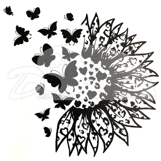 Butterfly Sunflower black screen print transfer