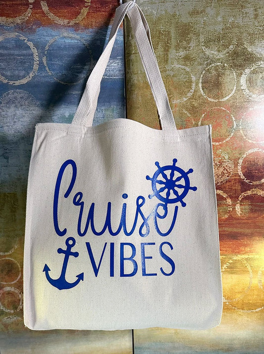 Cruise Vibes in royal blue on canvas tote