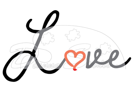 Cursive love in black with red heart for Valentines day