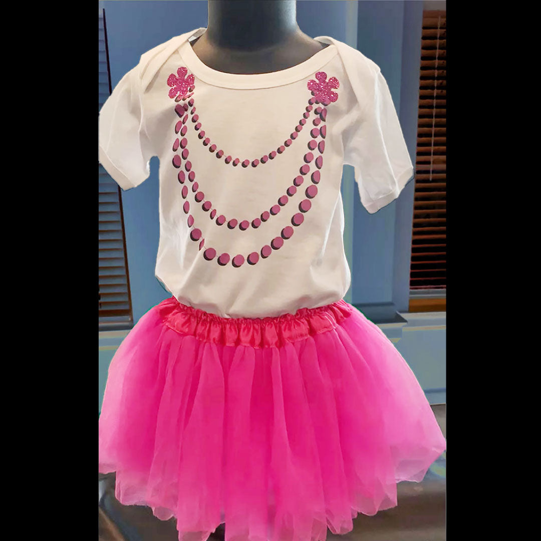 Hot pink one piece with necklace, 2 glitter flower with tutu