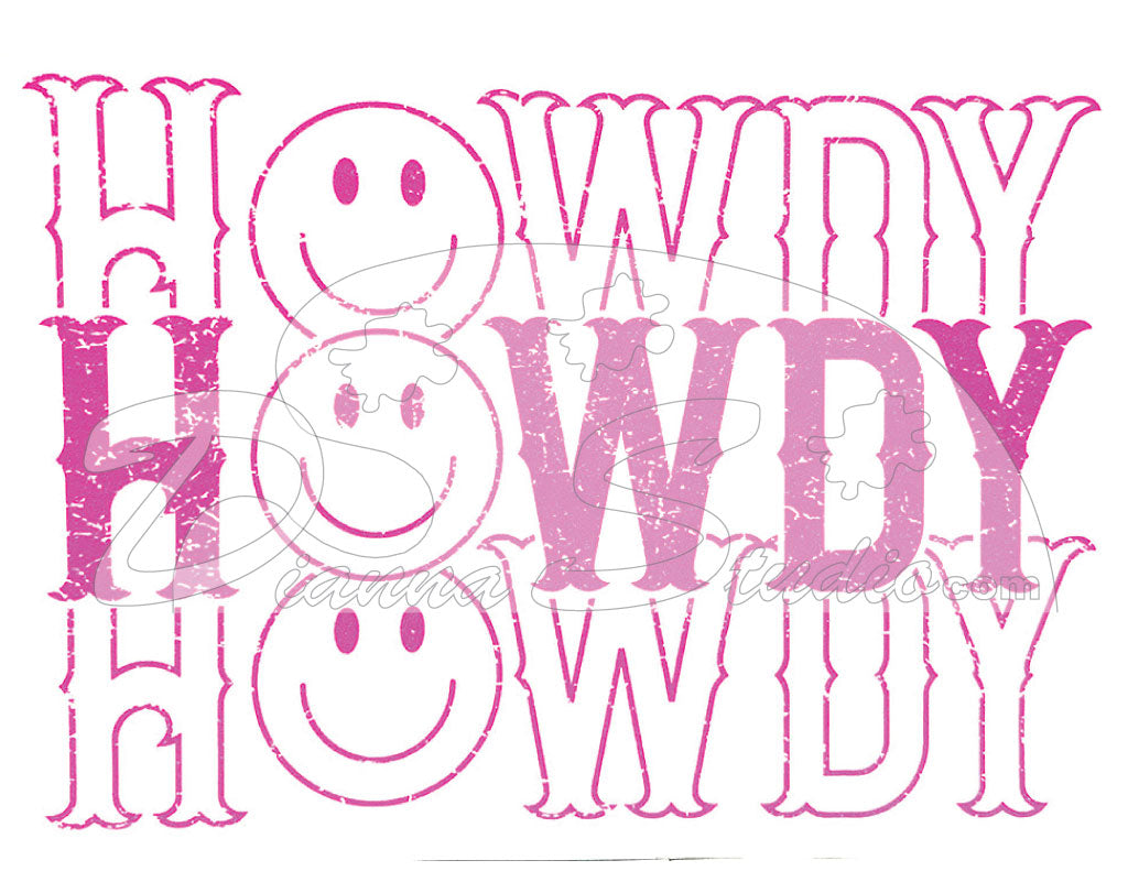 howdy smiley face hot pink screen print transfer