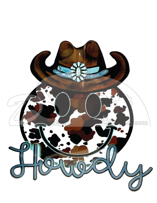 Howdy Smiley with cowboy hat and pattern