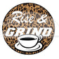 Cheetah print, Rise and Grind, coffee cup, glossy sticker