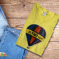 Air Balloon with BeYOutiful in the center on a yellow v neck shirt 