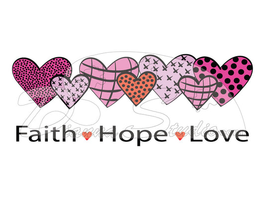 Hearts in a roll, faith, hope, love valentine sublimation print