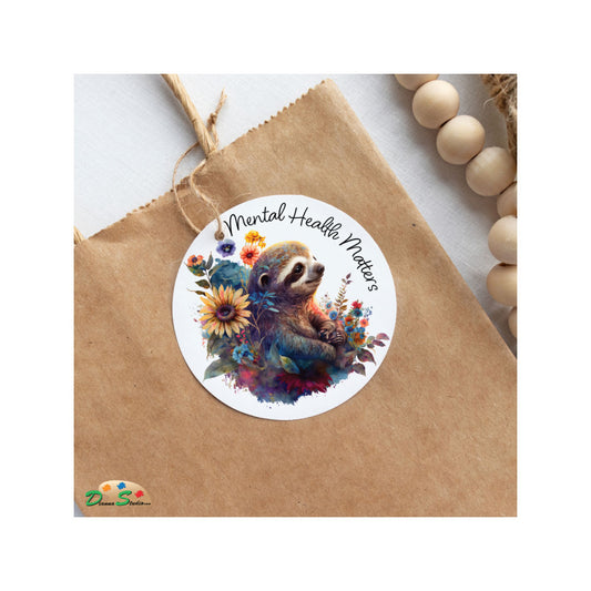 sloth mental health matters with flowers sticker