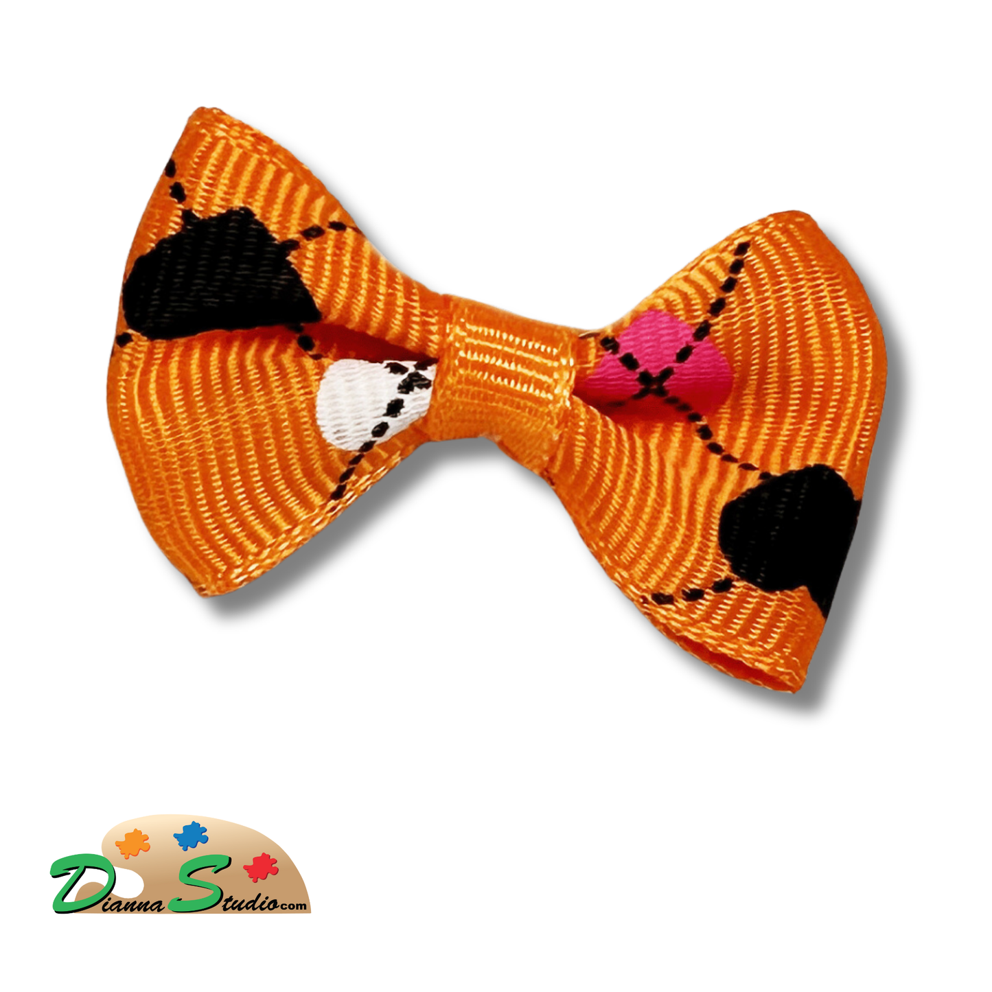 Orange with black, white, pink doka dots pen bow