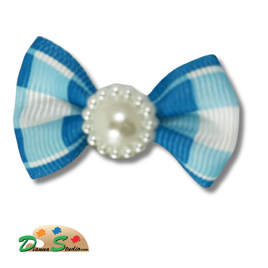 Teal and white plaid pen bow 