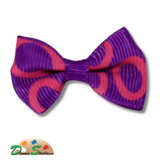 Purple and hot pink circle pattern pen bow