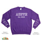 Established Auntie purple sweatshirt with kids name on sleeves in white