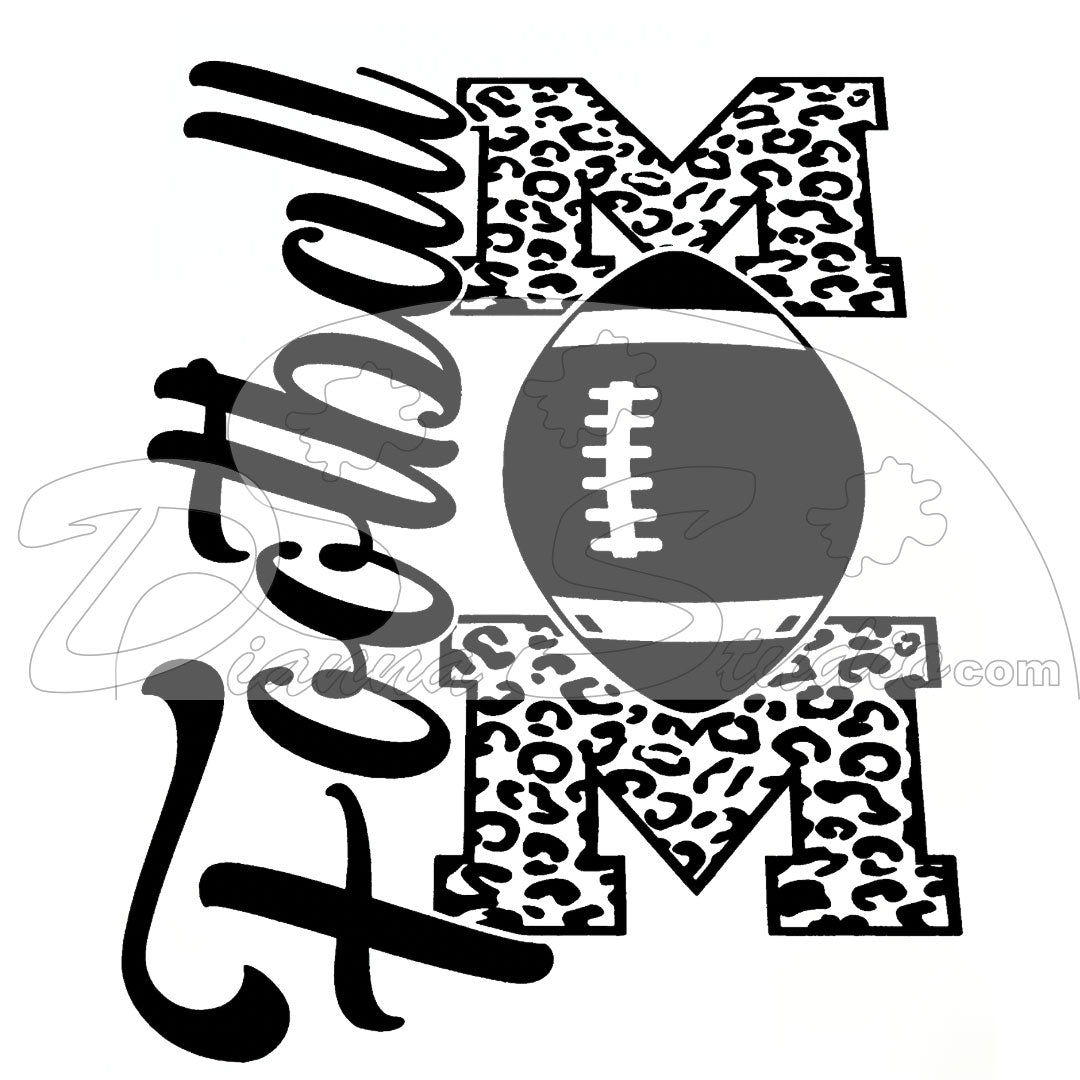 Football Mom Cheetah, Football in middle of mom, black screen print