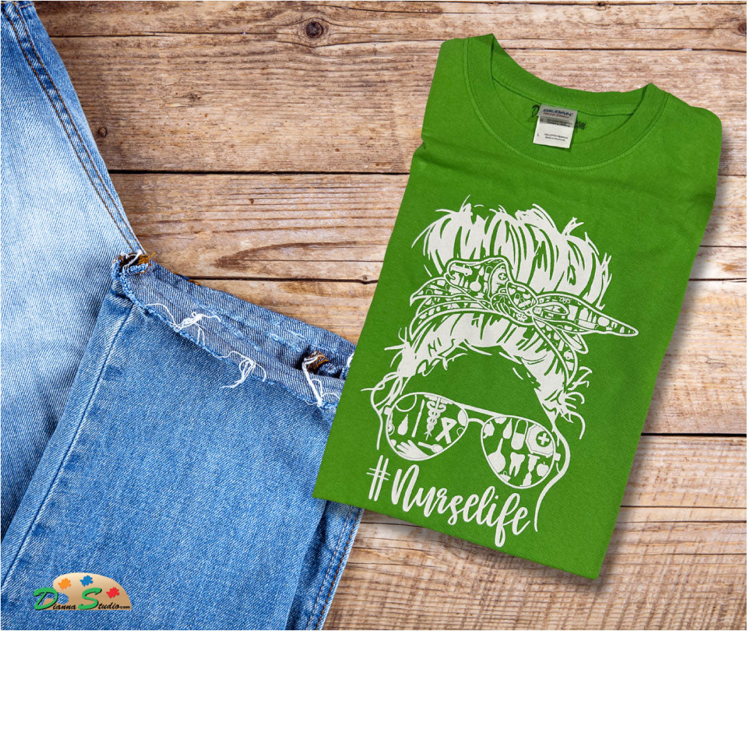 Nurse Life white design on Lime T-shirt