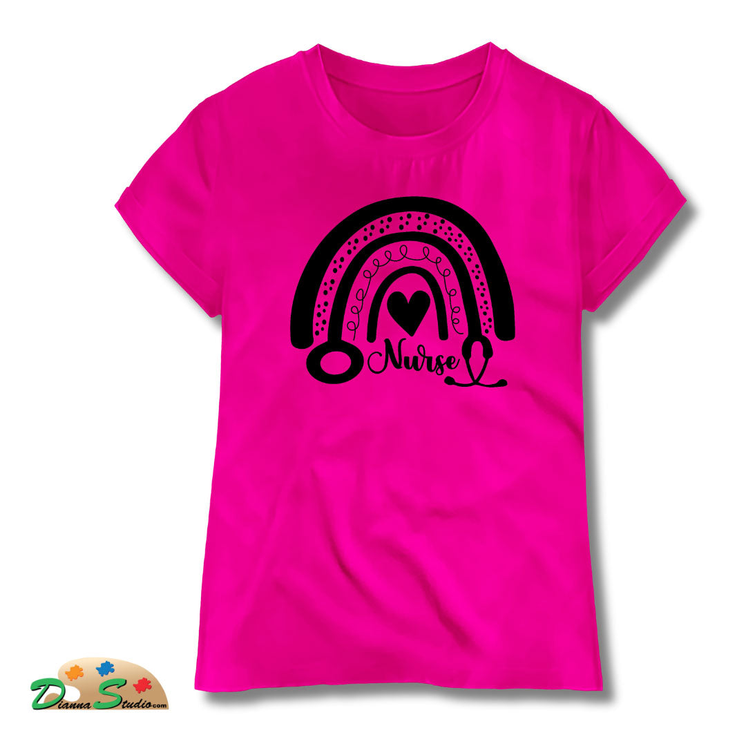 Hot Pink Rainbow Nurse T-shirt 