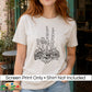 A woman wearing a light beige graphic t-shirt with a black line art design of skeleton fingers and the text 'PROTECT YOUR PLACE'. A white banner at the bottom reads 'Screen Print Only • Shirt Not Included' with a 'DiannaStudio' logo.