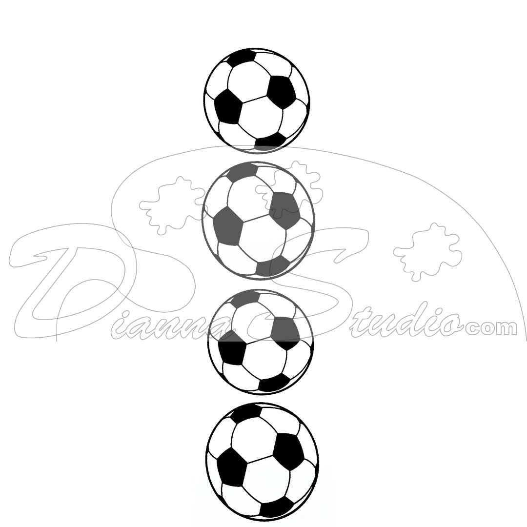 four pocket size soccer balls black screen prints