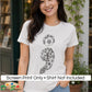 A woman wearing a white short-sleeve T-shirt with a black floral semicolon graphic on the front, standing outdoors in front of a shop window. A text banner at the bottom reads 'Screen Print Only • Shirt Not Included' with a 'DiannaStudio' logo.