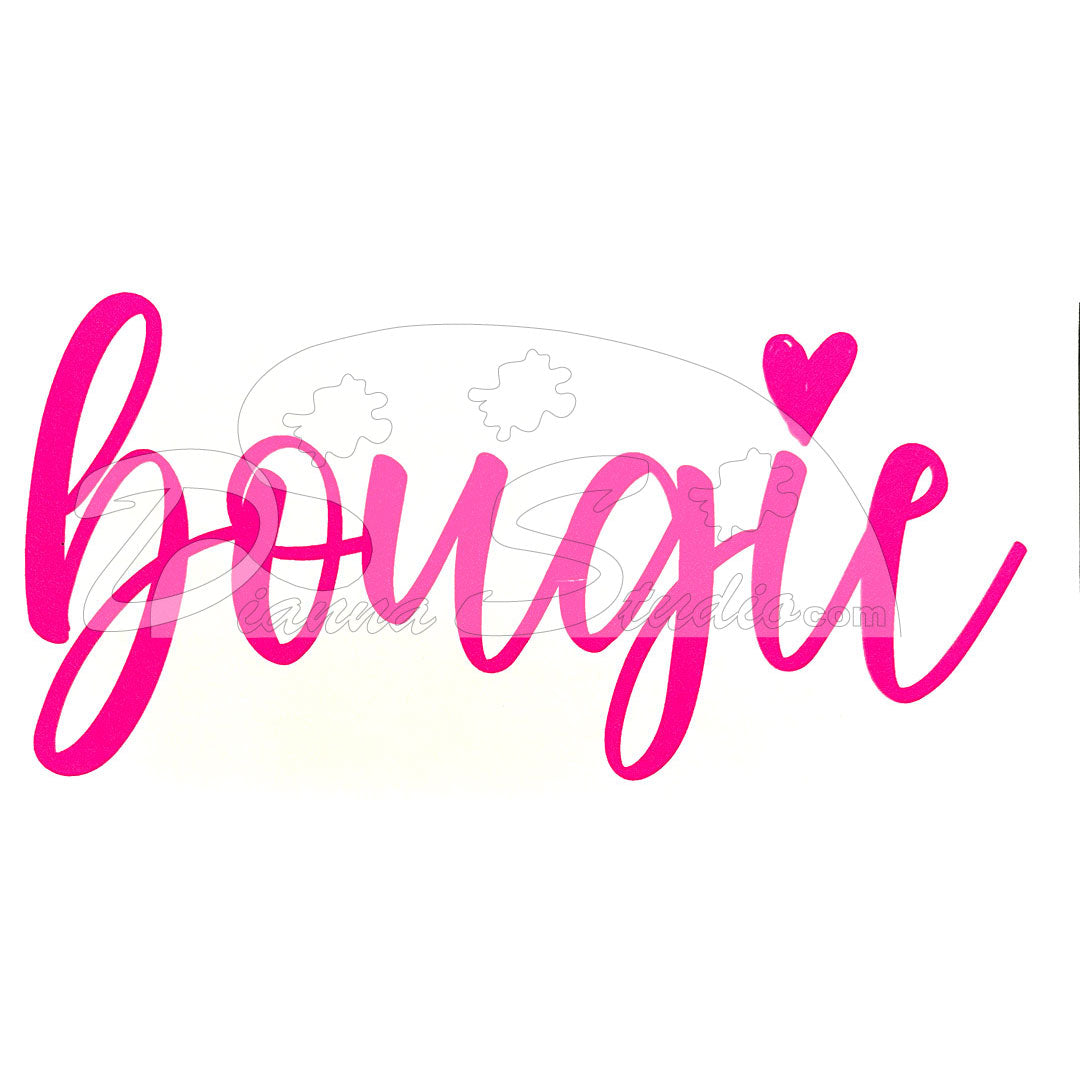 Bougie cursive writing in hot pink screen print transfers