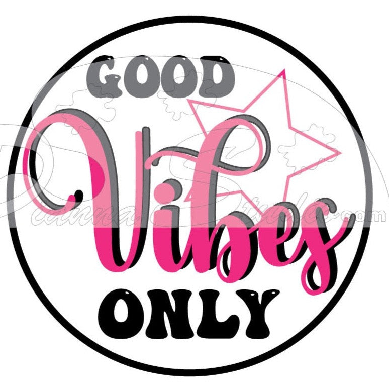 Hot Pink and Black Good Vibes Only, Star Sticker on glossy paper