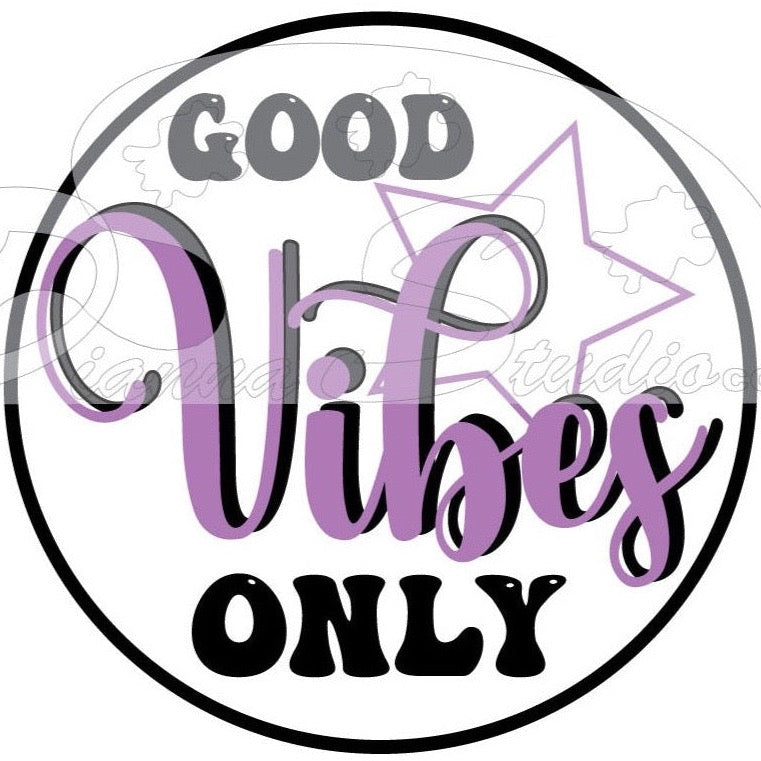 Purple and Black Good Vibes Only Sticker on glossy paper