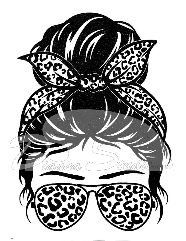 Messy bun leopard screen print transfer