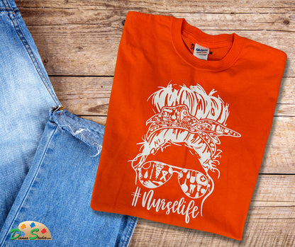 Nurse Life white design on Orange Medium t-shirt