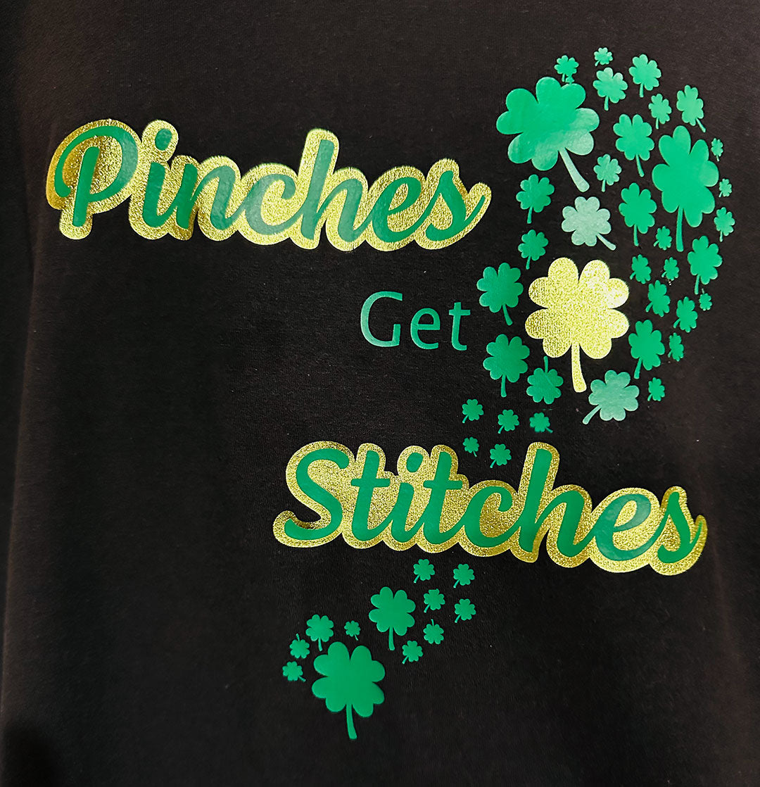 St Patricks V-Neck Shirt in green and metallic vinyl.