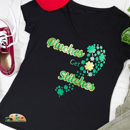 Four leaf clover V-Neck Shirt in green and metallic vinyl.