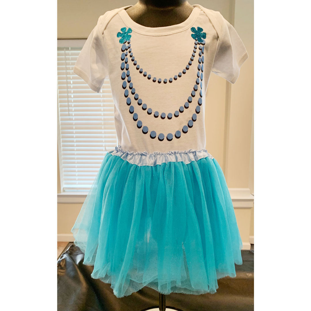 Turquoise one piece with necklace, glitter flower with tutu