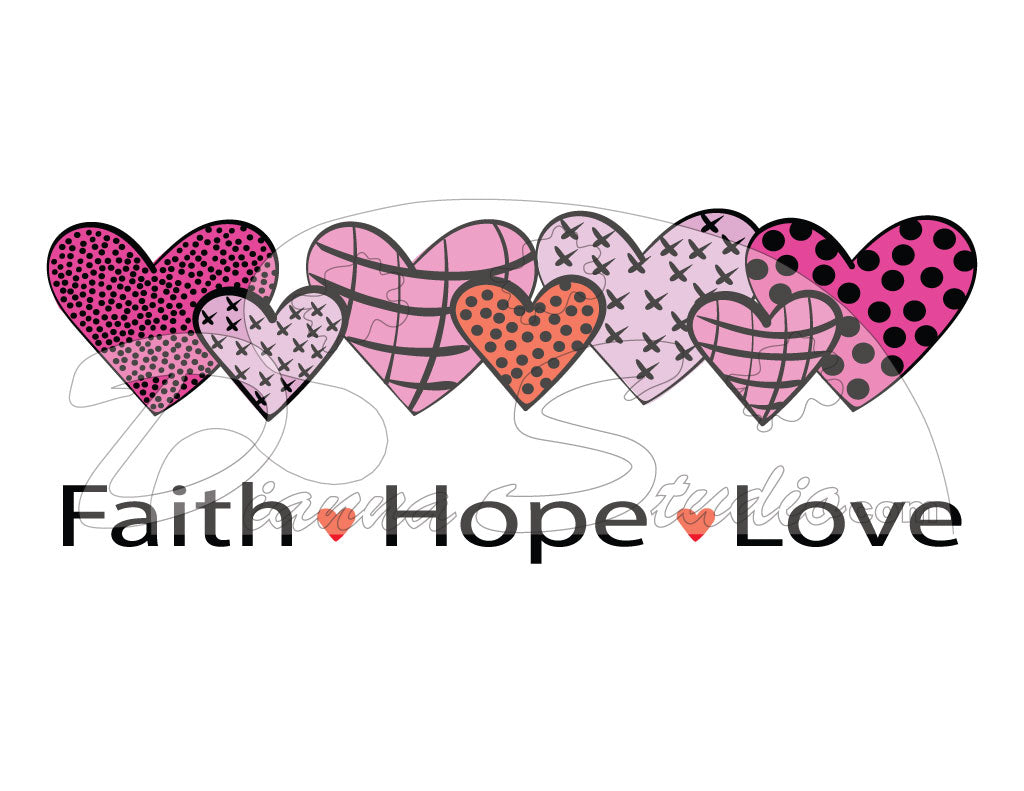 Hearts in a roll, faith, hope, love valentine sublimation print